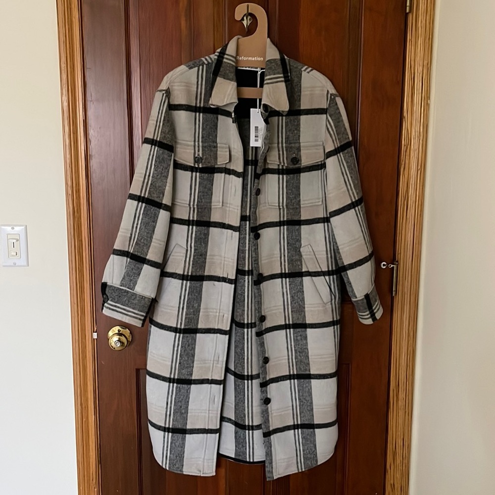 Reformation Black and Gray Flannel Check Jacket NEW